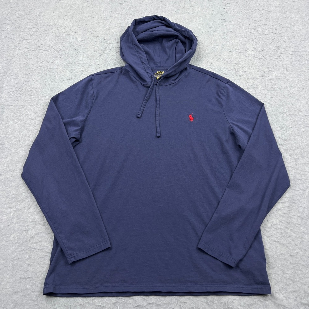 Polo Ralph Lauren Hoodie Men's Large Blue Lightweight Jersey Hooded T-Shirt Pony